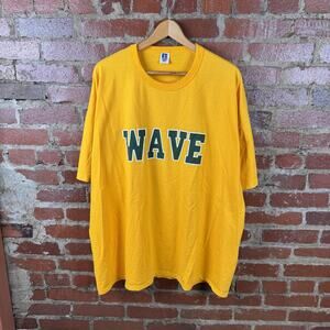 Vintage Russell Athletic Shirt Mens 3XL Yellow Wave Graphic Made USA 90s Tee